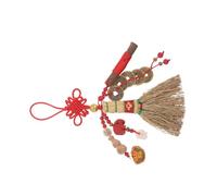 ULDIGI Colgante de Escoba Vintage para Cuna de Ñiño Nudo Rojo y Moneda Suerte, Amuleto Feng Shui de Cabecera para Recién Nacidos, Decoración Funcional y Obsequio para Bebés
