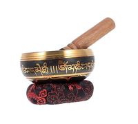 ULDIGI Cuenco Tibetano de Meditación Hecho a Mano 8,5 Cm Tapete y Mazo de Madera para Yoga y Relajación, Set de 3 Piezas Tradicional para Sanación y Alivio del Estrés Color Aleatorio