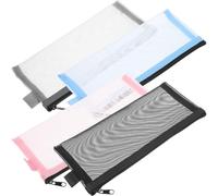 ULDIGI Estuche para Lápices Pequeño de Nylon Malla Transparente Resistente al Desgaste Cremallera Segura Paquete de 4 Unidades en Negro Gris Azul y Rosa Adecuado para Oficina y