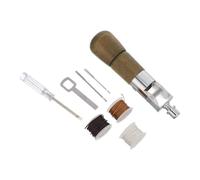 ULDIGI Herramienta para coser cuero, punzón manual con mango de madera, hilo encerado, agujas y llave inglesa, 1 juego para reparación de cuero y costura artesanal