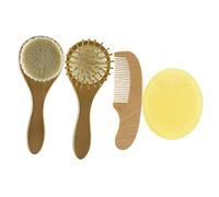 ULDIGI Juego de 4 Cepillos Y Peines para Bebés Cepillo de Lana para El Pelo para Bebés Peine de Madera Cepillo para El Pelo de Bebés Recién Nacidos Cepillo de Baño de Silicona para Bebés