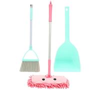 ULDIGI Juego de Escoba, Recogedor y Trapeador para Pequeños, Mini Herramienta de Limpieza de Plástico en Color Verde Menta y Rosa, Set de 3 Piezas para Juego y Limpieza Hogar