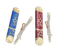 ULDIGI Mezuzá Judía de Metal con Pergamino Kosher, Decoración Religiosa para Puerta, Juego 2 Piezas Azul y Rojo, Adorno Tradicional para Hogar y Obsequio Judío