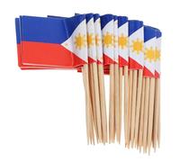 ULDIGI Palillos de Dientes de Madera Banderas Nacionales de Filipinas, 100 Unidades, Palitos de Frutas para Fiestas y Cócteles, Adornos Decorativos para Cupcakes, Postres y Aperitivos