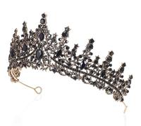 ULDIGI Tiara de Novia Barroca Negra Cristales de Imitación, Diadema Elegante para Boda y Fiesta, Accesorio Vintage para Mujer, Tocado de Ceremonia y Cumpleaños