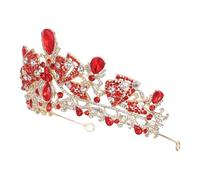 ULDIGI Tocado Nupcial de Cristal con Strass Rojo y Blanco Diadema de Novia Elegante para Bodas Cumpleaños y Fiestas Accesorio de Cabello Femenino