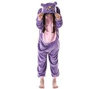 ULEEMARK Pijama Animal Entero Unisex para Niños con Capucha Cosplay Pyjamas Ropa de Dormir Traje de Disfraz para Festival de Carnaval Halloween Navidad Púrpura Gato para Altura 90-148cm