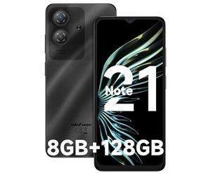 Ulefone Note 21 Teléfono Móvil Libre 2025, 8GB+128GB/SD-1TB Android 14 Moviles Cámara 13MP+8MP, 5000mAh Batería Widevine L1 Smartphone 6,56" HD+ 4G Dual SIM/Fingerprint/Face ID/GPS/OTG/FM Negro