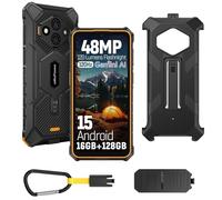 Ulefone RugKing 3 Pro Movil Resistente, Android 15 AI Smartphone 16GB+128GB/SD-2TB 5700mAh 6,56” 120Hz Teléfono, Octa-Core Cámara 48MP+8MP, 120LM Super Torch/3-Slots/IP68/IP69K/OTG/NFC/GPS Naranja