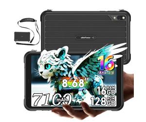 Ulefone Rugking Pad Pro 4G Tablet Resistente 8.0 Pulgadas, 16GB+128GB+2TB Tablette Gemini AI, Android 16 Tablet Antigolpes, 7100mAh, IP68/IP69K/NFC/GPS/OTG/5G WiFi/FM,2 Altavoces Estéreo, Negro