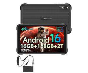 Ulefone RugKing Pad Pro Tablet Rugerizada Android 16, 8.68 Pulgadas, 16GB +128GB ROM/2TB Octa-Core Tablets Gaming 7100mAh, 16MP+8MP Cámara Tableta Dual SIM 4G/eSIM/NFC/Face ID/GPS/OTG/Gemini AI/Negro