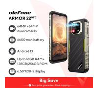 Ulefone-teléfono inteligente Armor 22 versión Global, smartphone con Android 13,16GB, 8 + 8GB RAM, 128GB/256GB ROM, 6,58 pulgadas, 120Hz ,6600mAh, 33W,NFC, cámara nocturna de 64MP Green