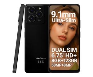 Ulefone Teléfono Móvil Android 14 Note 20 Pro, 6,75'' HD+ Pantalla Grande, 8GB RAM+128GB ROM, 50MP+8MP+2MP, Smartphone Libre Dual SIM, Batería 6000mAh, Huella Dactilar+Desbloqueo Facial, Negro