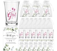 ULELE 60 juegos de recuerdos de baby shower para invitados, regalo de fiesta temática para niños y niñas con vasos de chupito de acrílico transparente, tarjeta de agradecimiento, bolsa de organza