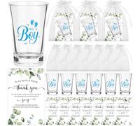 ULELE 60 juegos de recuerdos de baby shower para invitados, regalo para fiesta temática de niño y niña, con vasos de chupito acrílicos transparentes, tarjeta de agradecimiento, bolsa de organza