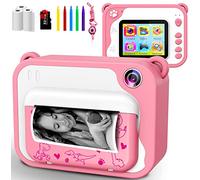 Uleway Camara Fotos Infantil Instantanea,Cámara de Fotos para Niños con Pantalla 2,4", 3 Papel de Impresión y Tarjeta SD de 32GB, Regalos Juguete para Niños y Niñas 3 4 5 6 7 8 9 10 11 12 Años-Rosa