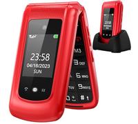 uleway Teléfono Móvil para Personas Mayores de Tapa, Teléfono Celular con Botón Grande, SOS Botón, Cámara, Base de Carga, 1 * 1000mAh Batería, Fácil de Usar Telefono Basicos para Ancianos (Rojo)