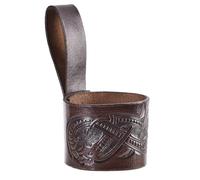 Ulfberth Soporte de cuerno de piel para cuerno de beber con dragón en relieve, estilo jelling, soporte para cinturón para cuernos para beber, soporte para cuerno de bebida, vikingo medieval LARP