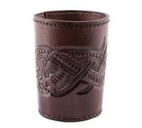 Ulfberth - Taza de Dados Vikingos con diseño de dragón, Piel auténtica, Taza de Cuero Medieval, Larp, recreación (Estilo jelling marrón Oscuro)