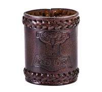 Ulfberth - Taza de Dados Vikingos con diseño de Mjölnir, Piel auténtica, Taza Medieval de Cuero, Larp, recreación (Martillo de Thor marrón)