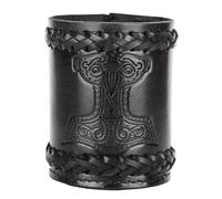 Ulfberth - Taza de Dados Vikingos con diseño de Mjölnir, Piel auténtica, Taza Medieval de Cuero, Larp, recreación (Martillo de Thor Negro)