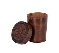 Ulfberth - Taza de Dados Vikingos con Tapa, diseño Vegvisir, Piel auténtica, Taza de Cuero Medieval, Larp, recreación (marrón Vegvisir)