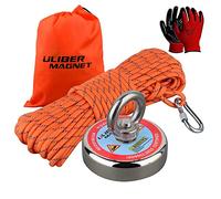 ULIBERMAG Imanes potentes de neodimio de 180 kg con cuerda de nailon de 20 m y guantes antideslizantes para pesca magnética, reciclaje, búsqueda del tesoro en el río, lago..