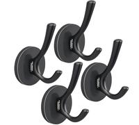 ULIBERMAGNET Ganchos dobles magnéticos fuertes, paquete de 4 ganchos magnéticos resistentes, imanes de goma, ganchos grandes para abrigo, bata, toalla, sombrero de llave (negro)
