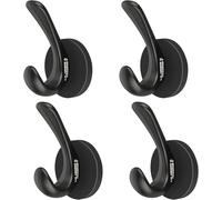 ULIBERMAGNET Ganchos dobles magnéticos fuertes, paquete de 4 ganchos magnéticos resistentes, imanes de goma, ganchos grandes para abrigo, bata, toalla, sombrero de llave (negro)