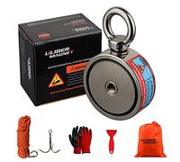 ULIBERMAGNET Imanes de pesca de doble cara súper potentes combinados 500 kg N52 Kit de pesca imán de neodimio con cuerda, garra, guantes, para pesca magnética y búsqueda del tesoro bajo el agua
