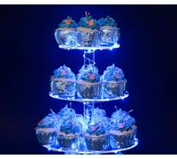 Ulifeme 3 Pisos Soporte Cupcakes, Cupcake Stand Redonda de Azul + Luz de Cuerda LED Amarilla, Pasteles de Postre Soporte para Cumpleaños, Boda, Graduación, Aniversario & Decoración de Fiesta