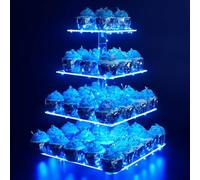 Ulifeme 4 Pisos Soporte Cupcakes, Cupcake Stand Plaza de Azul + Luz de Cuerda LED Amarilla, Pasteles de Postre Soporte para Cumpleaños, Boda, Graduación, Aniversario & Decoración de Fiesta
