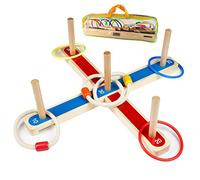 Ulifeme Anillas Juego de Lanzamiento, Juegos Exterior para Niños y Adultos, 5 Piezas Anillos de Cuerda de Madera + 8 Pcs Anillos Plásticos Colurful para Juegos de Punteria, 2 Formas Jugando con Bolsa