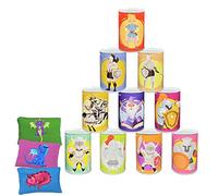 Ulifeme Juegos de Jardin, Juego de Lanzamiento Exterior para Niños y Adultos, 10pcs Patrón de Príncipe Metal Tirar Latas y 3pcs Bolsas de Frijol, Punteria Regalo para Casa, Cumpleaños y Otros Fiestas