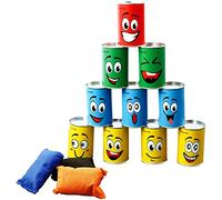 Ulifeme Lanzar latas para niños, Juego de Lanzamiento para Nacimiento Infantil y Otras Fiestas, 10 latas de Sonrisa y 3 Bolsas de Basura Coloridas, Juego para Juegos de jardín, latas de Lanzamiento,