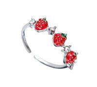 ULIJTH Adorables anillos ajustables de circonita cúbica de fresa para mujeres y adolescentes, bonito regalo de joyería delicada para uso diario, accesorios de fiesta, resistentes al deslustre