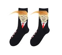 ULIJTH Calcetines Divertidos de Parodia del Presidente Donald con Pelo Falso para Hombre, Ropa Urbana Hip Hop, Algodón Negro, Calcetines de Tobillo para Hombre, Negro, Altoa única