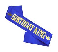 Ulikee Banda azul con lámina dorada para hombre con texto en inglés "Birthday King", para fiesta de cumpleaños número 16, 18, 21, 30, 40, 50, 60, azul, Taille unique