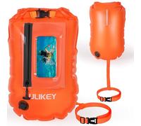 Ulikey 28L Boya de Natación Inflable, Boya de Natación Impermeable con Cinturón Ajustable para Deportes Acuáticos, Kayakistas, Surfistas, Canotaje, Snorkelers (Naranja con Bolsillo para el móvil)