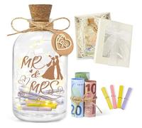 Ulikey Botella de luz LED para boda, caja de dinero, hucha personalizada con patrón y texto, regalos de boda, botella luminosa para novios, regalos de dinero, regalos de boda (Mr & Mrs)