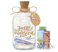 Ulikey Botella de luz LED para bodas, regalos de dinero, caja de boda, caja de dinero, caja de dinero, caja de regalo personalizada, botella luminosa para novios y recién enamorados (Just Married)