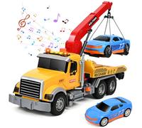 Ulikey Camión de Remolque Juguete, Camión Grua para Niños, 1:16 Transportador de Coches con Coche de Carreras Luces y Sonidos Función, Camiones Grandes de Juguete Regalo para Niños 3+ Años