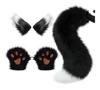 Ulikey Conjunto de Vestir Cola de Lobo Zorro, Orejas de Gato de Piel Sintética de Halloween Conjunto de Disfraz Infantil de Cola de Lobo Zorro de Peluche para Halloween, Carnaval (Marrón Oscuro)