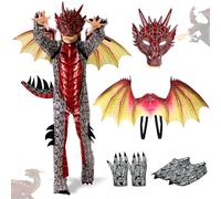Ulikey Disfraz de Dragón Niño, Disfraz Carnaval Niño, Alas Dragón Disfraz y Máscaras, Azul Rojo Traje de Dragón, Mono, Traje de Carnaval Halloween Fiestas Cosplay para 5-12 Años Niños (Rojo, S)