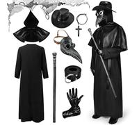 Ulikey Disfraz de Médico de Peste para Adultos, Halloween Medieval Disfraz Peste Negra Adultos con Máscara de Médico de la Peste Set de Accesorios para Cosplay de Halloween (XL)