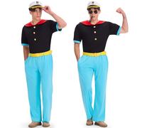 Ulikey Disfraz Popeye Adulto, 6 Piezas Carnaval Disfraz de Marinero con Camiseta, Pantalón, Cinturón, Sombrero, Gafas de sol, Disfraz Carnaval Hombre Adulto para Carnaval Cosplay (XL)