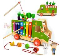 Ulikey Juguetes Montessori 1 Año, 8 en 1 Juguetes Madera Niños Bebes, Juegos Educativos con Infantil Martillo/Pesca/Xilófono/Reloj, Camión de Actividades Regalo para Niñas Niños de 1 2 3 Años