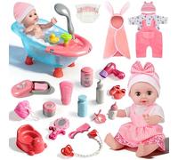 Ulikey Muñeca Bebé de Baño, Accesorios Bebe Juguete con Bañera, Ropa, Chupete, Biberón, Bañera y Accesorios de Baño, Navidad Cumpleaños Regalos