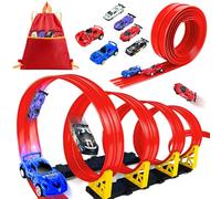 Ulikey Pista de carreras de coches de 5 metros para niños, juguete con 6 coches y rampas dobles, pista de carreras flexible con ventosas, niños y niñas a partir de 3 años (2)
