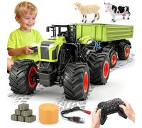 Ulikey Tractor Teledirigido para Niños, 1:16 2,4 GHz Tractor RC Juguete con Mando, Remolque, Vaca, Ovejas, Heno para Niños 4, 5, 6 Años